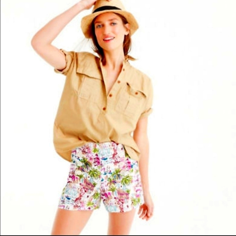 J. Crew Linen Blend Harbor Print Sailor Shorts Size 2